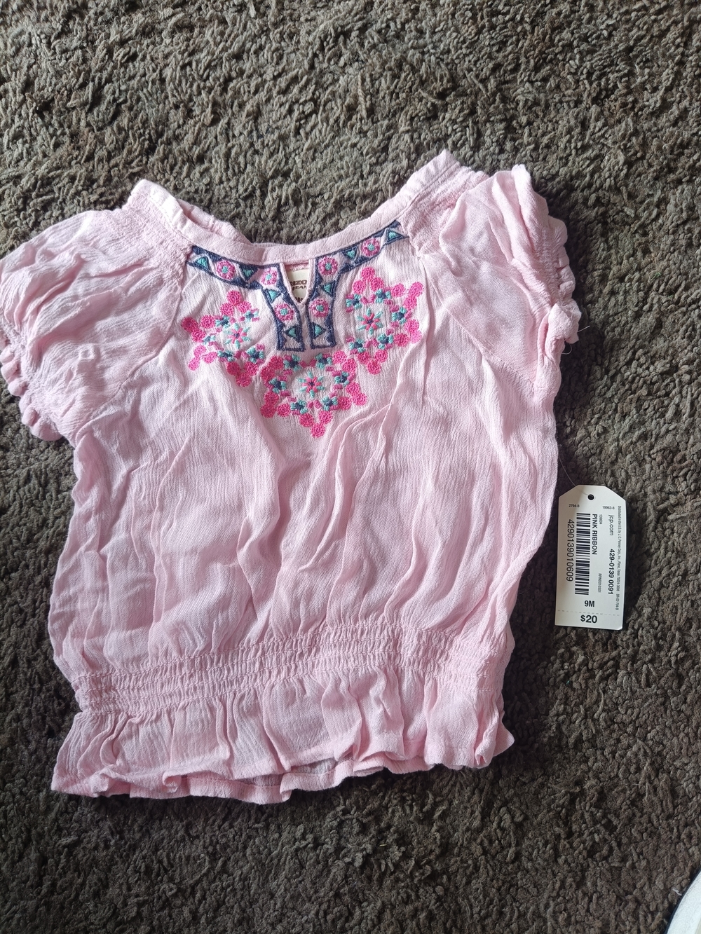 Arizona Jean Company Light Pink Girls' Embroidered Top